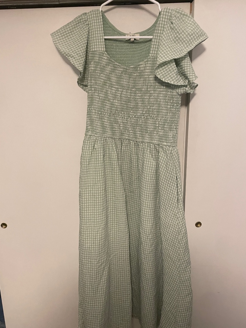 Women’s Gingham Smocked Maxi Dress with Flutter Sleeves